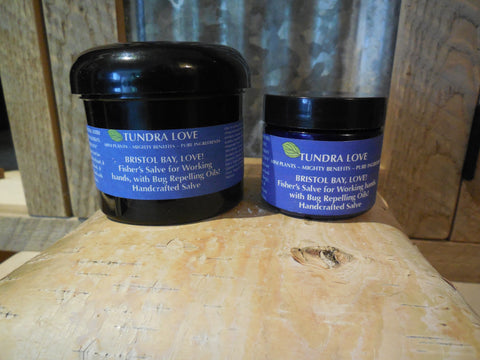 Tundra Love Fisher Salve 2 oz organic therapeutic, formulated with infused anti-inflammatory, anti-bacterial plants, for fishermen (fishers)  fishing for Wild Alaska Salmon