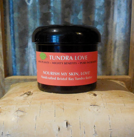 Alaska Bristol Bay Nourish My Skin Love Tundra Butter, rich butters prevent cracked weathered skin, massage on hands, feet, neck or entire body.
