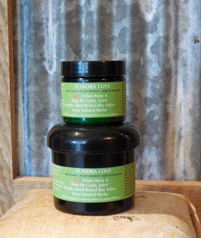 Super Aches Away Alaskan salve,  sore muscles, joints, abrasions, bruises, repelling bugs, calming bug bites, nti-inflammatory, Analgesic and AntiBacterial plants